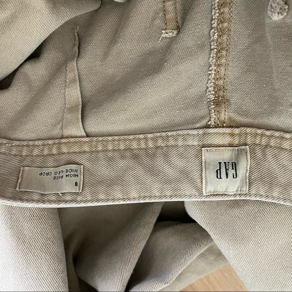 GAP sz 8 Khaki High Rise Crop Wide Leg Cotton - Picture 3 of 7